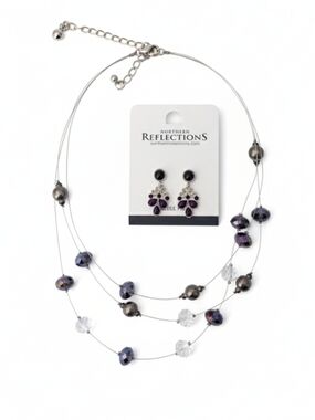 Northern Reflections Purple Crystal Layered Illusion Necklace & Earring Set NWT